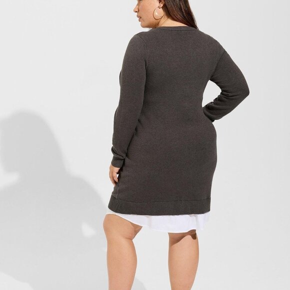 ❤️NWT VINTAGE TORRID SWEATER DRESS - ILLUSION HEM - CHARCOAL HEATHER - PLUS SIZE - Picture 2 of 10